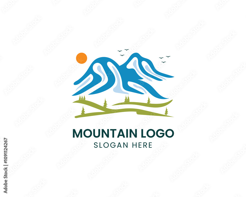 Fototapeta premium Panorama view landscape mountain logo design vector illustration