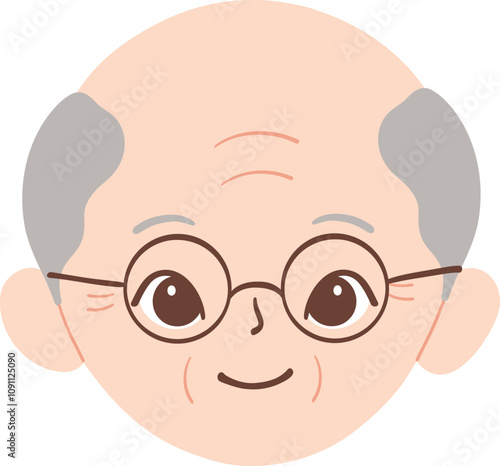 Hand Drawn Flat Bald Grandpa Cartoon Face