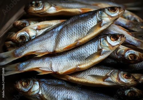 Celebrate the art of beer snacking with Russian dried Vobla fish, a classic treat loved for its bold flavor and crisp texture. photo