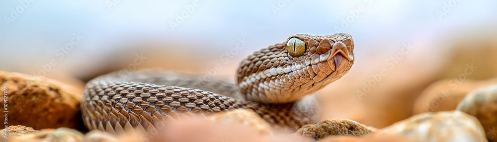 Fototapeta premium Desert Viper's Deadly Gaze, Camouflaged in Rocky Terrain, a Master of Disguise!
