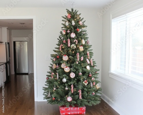 Large tree decorated with cookies candy canes photo