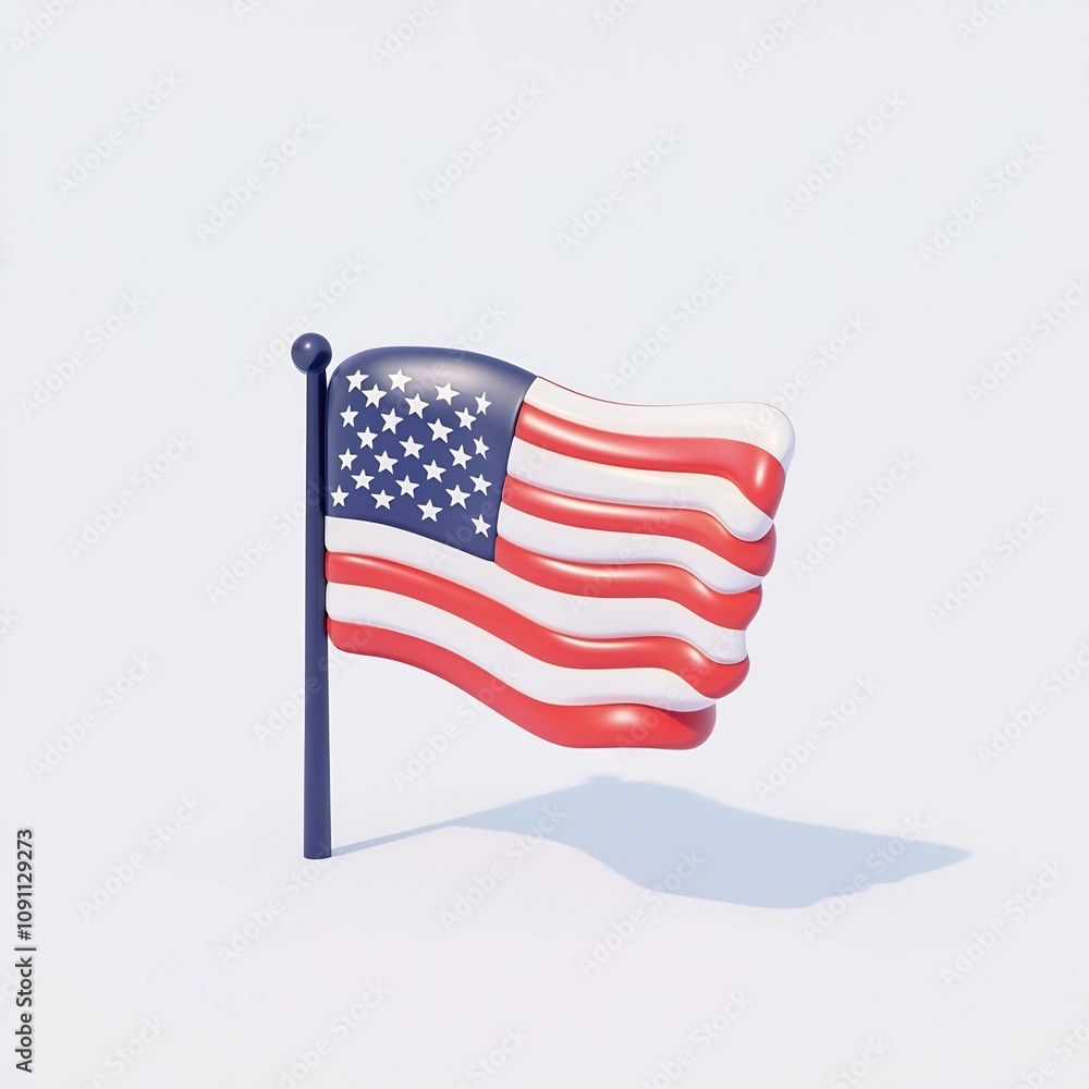 Obraz premium Stylized 3D Cartoon American Flag on Clean White Background
