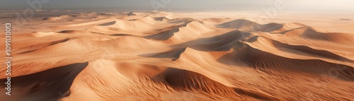 Endless Desert, Sun kissed dunes stretch across a vast, arid landscape. photo