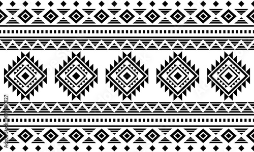 Southwest Aztec geometric Native American Mexican Navajo tribal ethnic seamless pattern fabric black and white design vector for textile printing