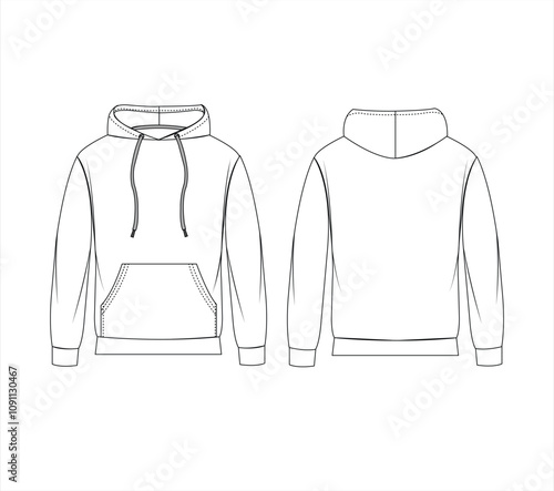 Men's hoodie in front, back views Kangaroo pocket on front photo