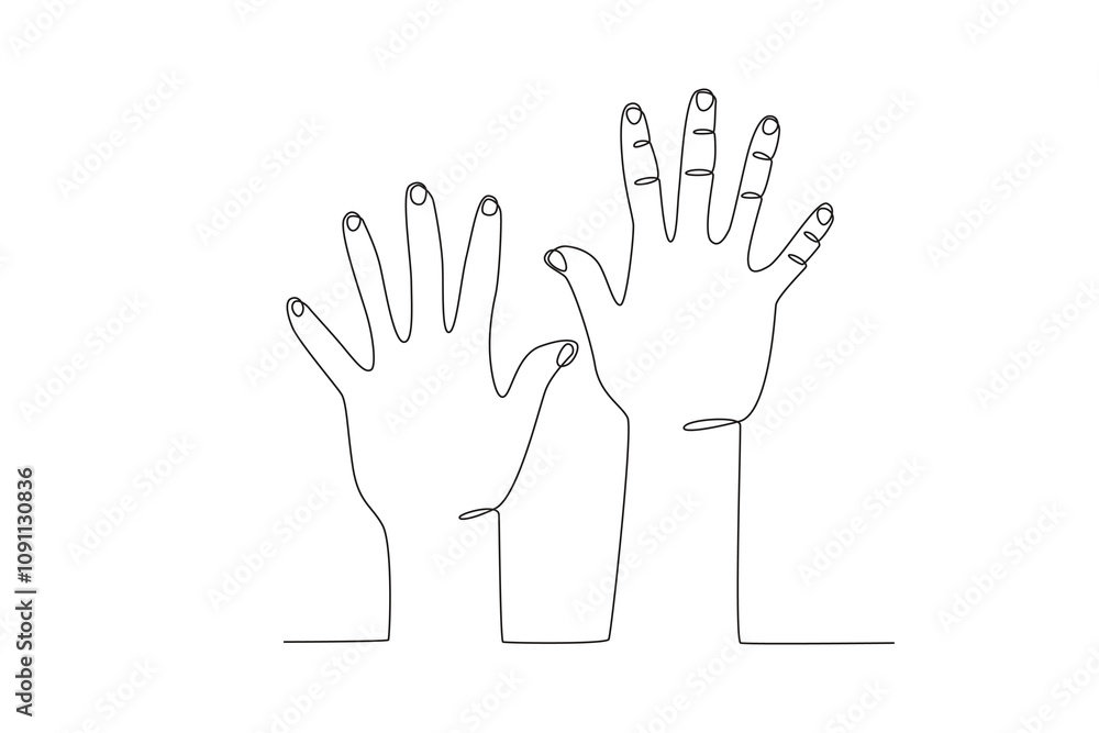 Obraz premium Single continuous line drawing of Hands signaling freedom, human rights day concept. Dynamic single line draw design graphic vector illustration. 