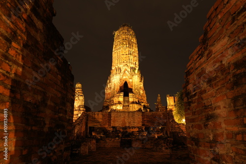 Wat Phra Ram at night in Ayutthaya Province, Thailand