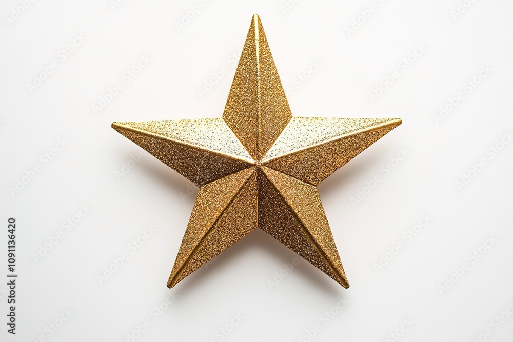 Fototapeta premium Golden star with glitter texture on white background