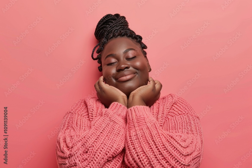 African American woman with braids in casual sweater sleeping. African American woman with braids in casual sweater sleeping.
