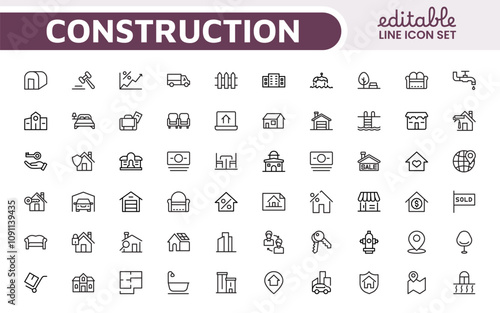 Real Estate Icon Set. A comprehensive collection of stylish and professional icons designed for the real estate industry, perfect for enhancing property listings, websites, and marketing materials.