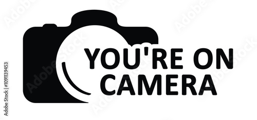 Cartoon drawing photo camera and smile. Smile, You're on camera or You're on dash cam. Take photo and smile. Photocamera icon.  For Photography flash concept. Happy face.