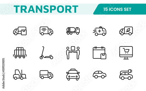 Transport and Logistics Icon Collection. High-Quality Icons for Shipping, Delivery, Freight, Fleet Management, Cargo Handling, and Supply Chain Optimization