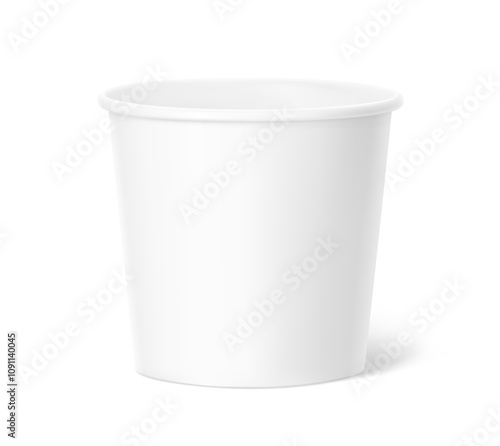 Realistic paper cup mockup. Vector illustration isolated on white background. Can be used for ice cream, sour and foods. Perfect for easy customisation and editing your graphics. EPS10.