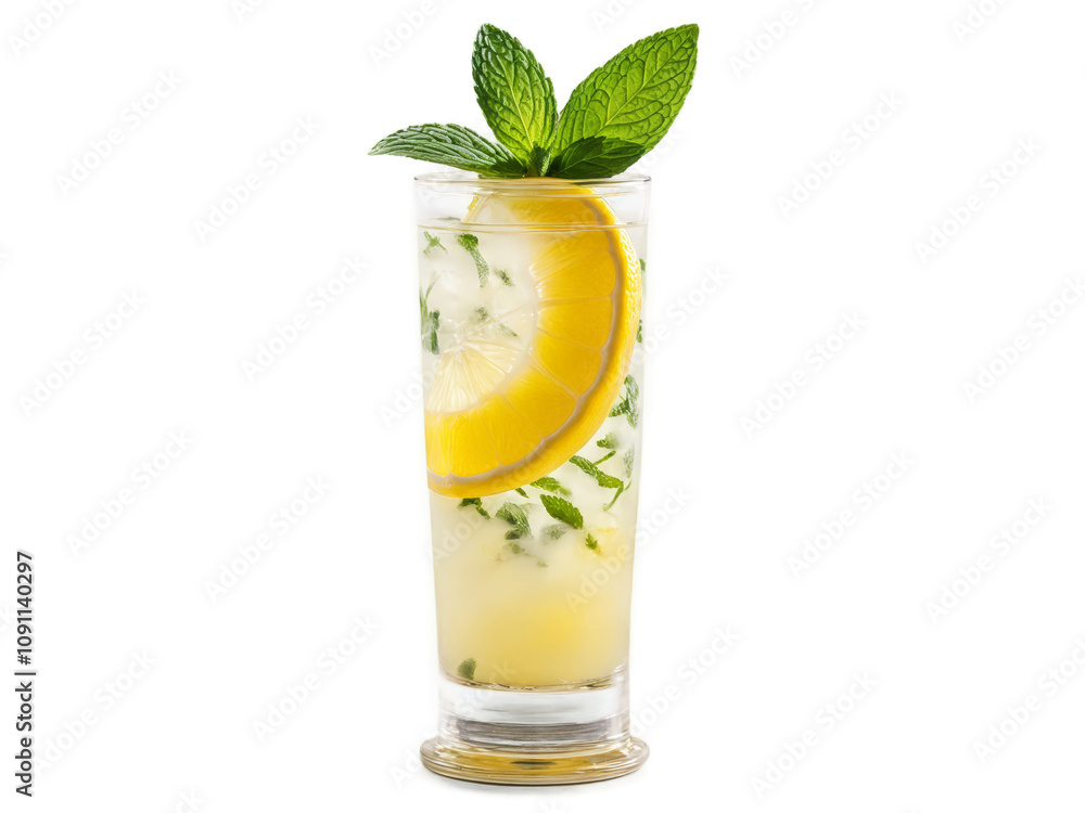 Fototapeta premium Mauritanian Zrig in tall glass garnished with slice of lemon and sprig of mint