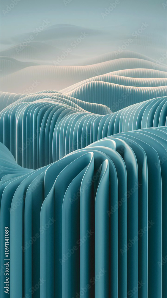 Fototapeta premium Vertical harmony rippling blue gradients form a soothing pattern evoking the tranquility of flowing water