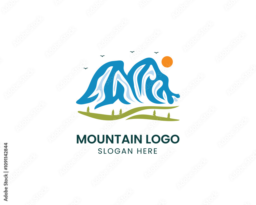 Fototapeta premium Panorama view landscape mountain logo design vector illustration