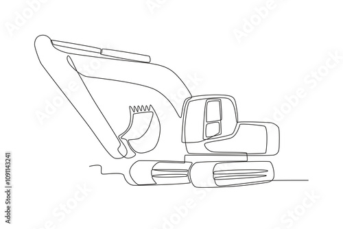 Single continuous line drawing of Back hoe. Dynamic single line draw design graphic vector illustration.
