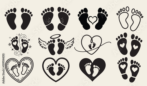 Footprint Silhouette Bundle, Footsteps Icon Set.