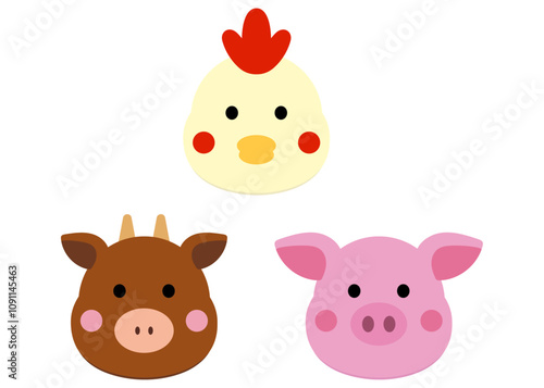 牛　豚　鶏　かわいいイラスト