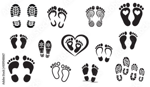 Footprint Silhouette Bundle, Footsteps Icon Set.