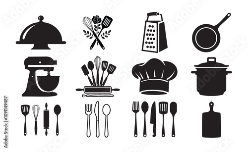 Kitchen Tool Silhouette bundle, Kitchen Tool icon Set.