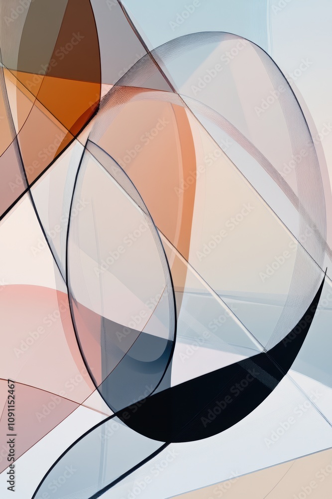 Fototapeta premium A minimalist composition of overlapping circles and lines in pastel colors, creating an abstract design 