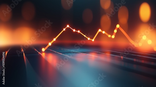 Abstract Visual of a Line Chart Demonstrating an Upward Trend with Bright Bokeh Background and Vibrant Light Effects Ideal for Business and Financial Concepts