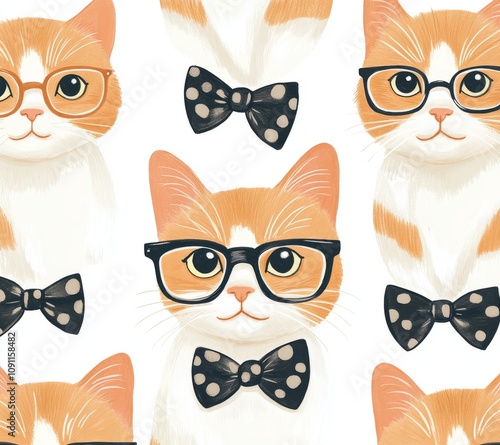 The pattern is seamless and features hipster cute cats for children photo