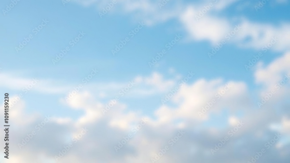 Fototapeta premium Blurred clouds in a soft blue sky with a few wispy strands of cloud, ambiance, natural, serene
