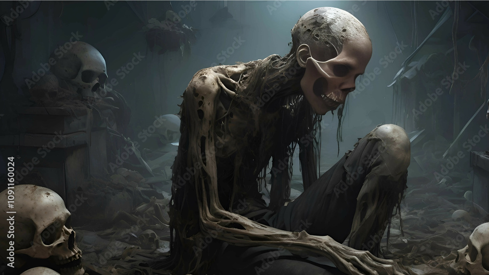 Obraz premium Decaying, undead creatures in a dim, creepy environment