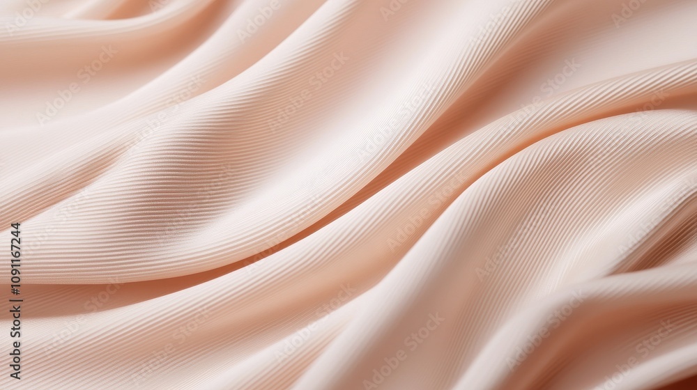 Fototapeta premium Elegant drapery movement soft fabric textile close-up warm tones abstract perspective luxurious texture for home decor