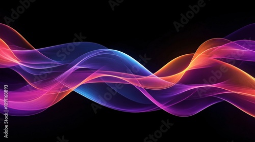 Luminous Neon Wave Pattern in Purple Blue and Orange | Abstract Background with Flowing Lines of Light