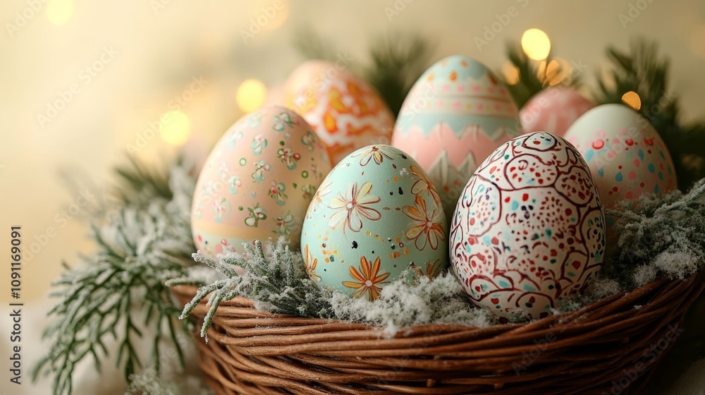 Fototapeta premium Colorful hand-painted Easter eggs.