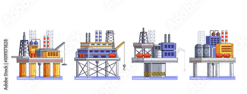 Water crude oil drilling platform station for deposits development, natural resources extraction