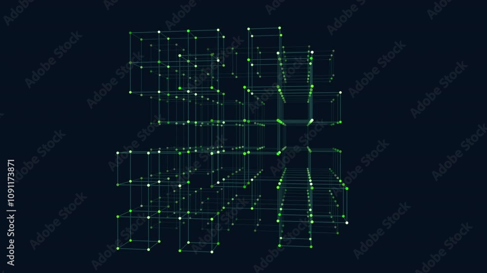 An abstract representation of a 3D cube formed by a grid of lines and ...