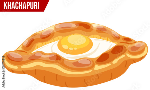 Kachapuri Side View Illustration. Georgian Cheese Bread with Egg 