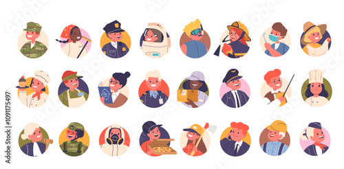 Big set of children career in different professional occupation, social issues, job representation