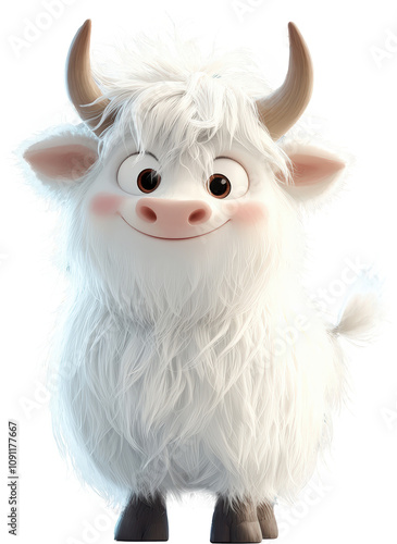 Adorable fluffy cartoon yak character