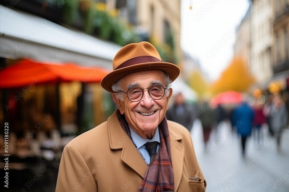 Portrait of senior man with hat and coat in Paris, France Portrait of senior man with hat and coat in Paris, France