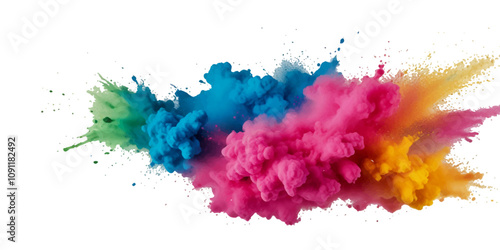 Vector abstract colorful rainbow holi paint and colorful cloud smoke powder explosion isolated on transparent wide panorama background.	
