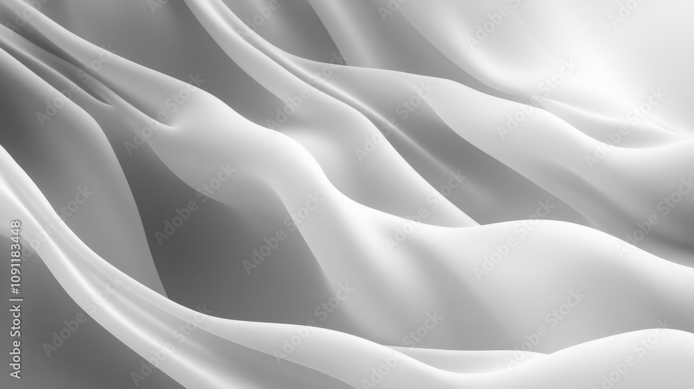 Fototapeta premium Elegant Flowing Gray and White Fabric Waves Creating a Soft, Dreamy Atmosphere with Gentle Light and Shadows Highlighting the Textures and Movement in the Material