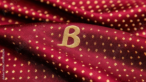 Embroidered fabric detail featuring golden letter b textile studio close-up photography creative environment artistic perspective photo