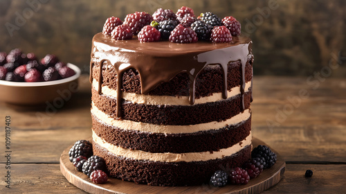 Decadent Chocolate Cake with Rich Ganache and Fresh Berries for a Mouthwatering Dessert Experience