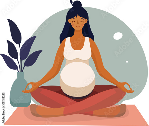 flat vector illustrations depicting yoga for pregnant women. A pregnant woman is sitting in the lotus pose.