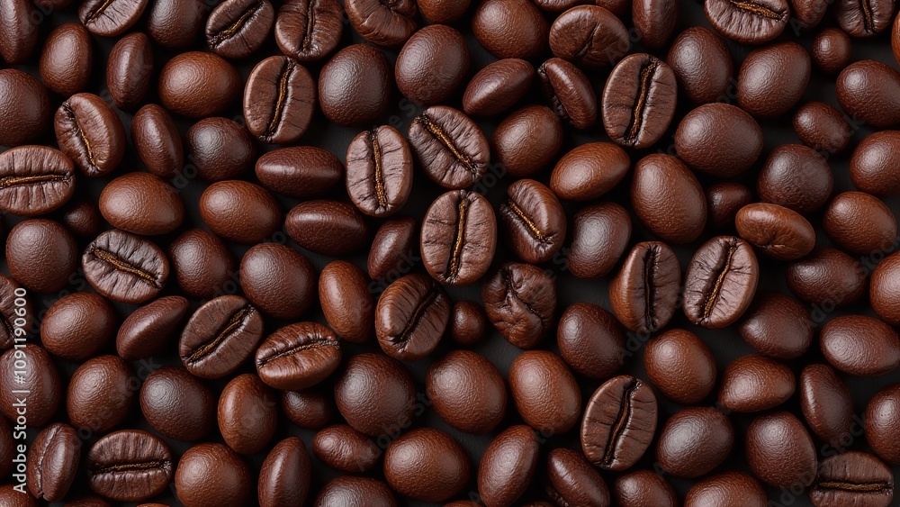 Obraz premium Dense uniform layer coffee beans rich dark brown