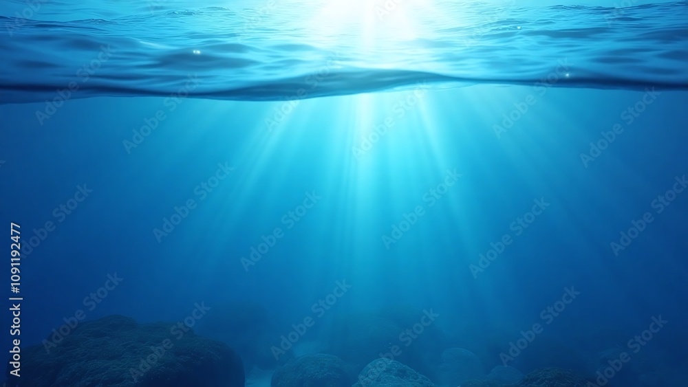 Obraz premium Underwater scene with sunlight and seafloor details