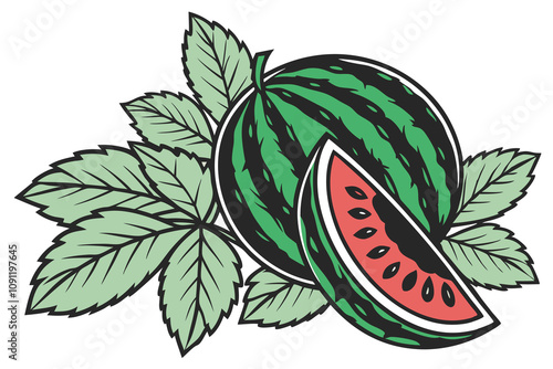 logo with the image of a fresh, multi colored traced fruit in green