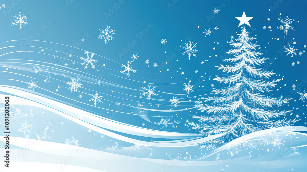 Fototapeta premium Christmas tree illustration with light trails
