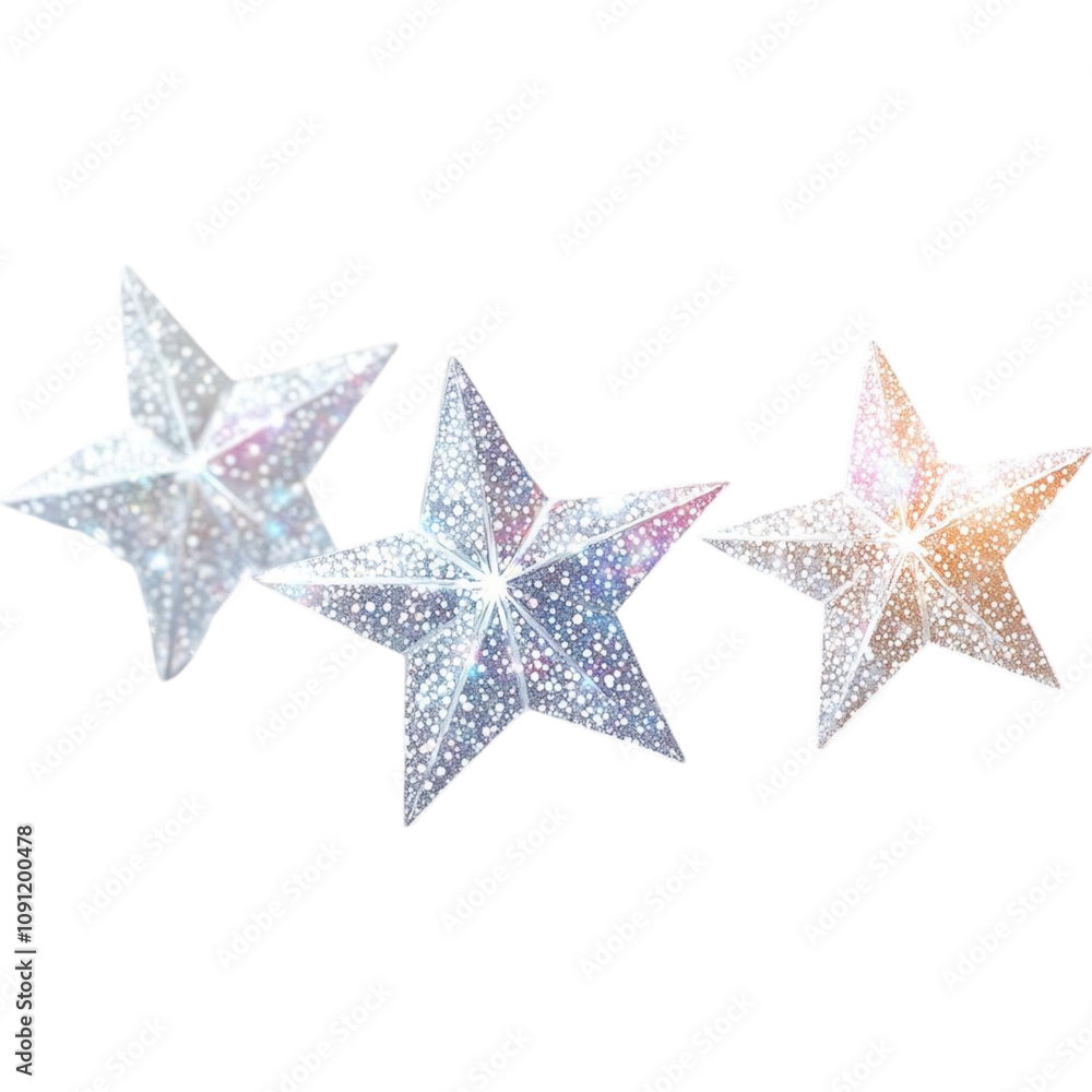 Obraz premium Glittering silver stars sparkle against a soft, dreamy background, creating a magical and festive atmosphere.