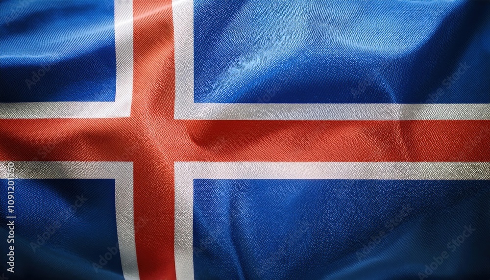 Fototapeta premium Vibrant Textured Icelandic Flag. Symbol of Nordic Heritage, Cultural Identity, and Natural Resilience for Use in Travel Media, Educational Projects, and Scandinavian Design Inspiration